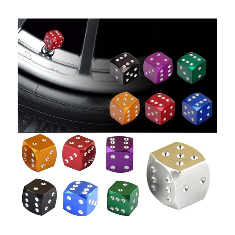 JUEGO TAPA VÁLVULA AIRE NEUMÁTICO LLANTA DADOS ALUMINIO