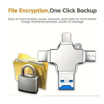 LECTOR TARJETAS MICRO SD 4 EN 1 USB OTG TIPO C LIGHTNING PLATEADO