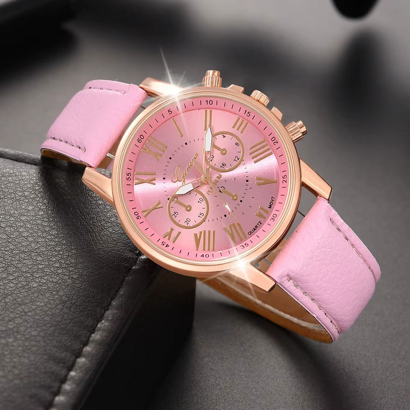 SET 5 PIEZAS RELOJ MUJER LUJO PULSERA ANILLO ARETES COLLAR ROSA ROSA CLARO ROSA