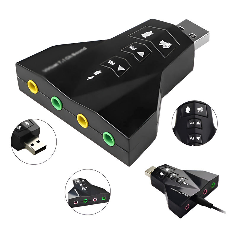 ADAPTOR USB AUDIO DUAL 7.1 VIRTUAL 3D MICRÓFONO AUDÍFONOS