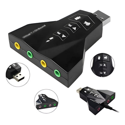 ADAPTOR USB AUDIO DUAL 7.1 VIRTUAL 3D MICRÓFONO AUDÍFONOS