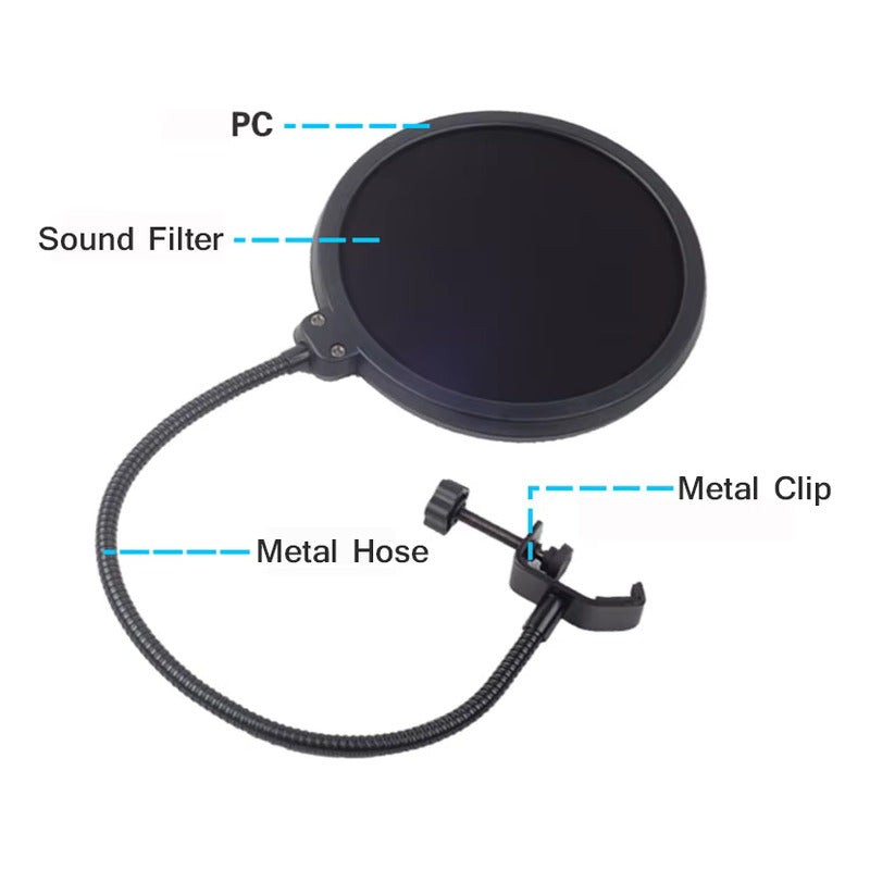 FILTRO PANTALLA ANTI-POP 15CMS SONIDO GRABACIÓN MIC PODCAST NEGRO
