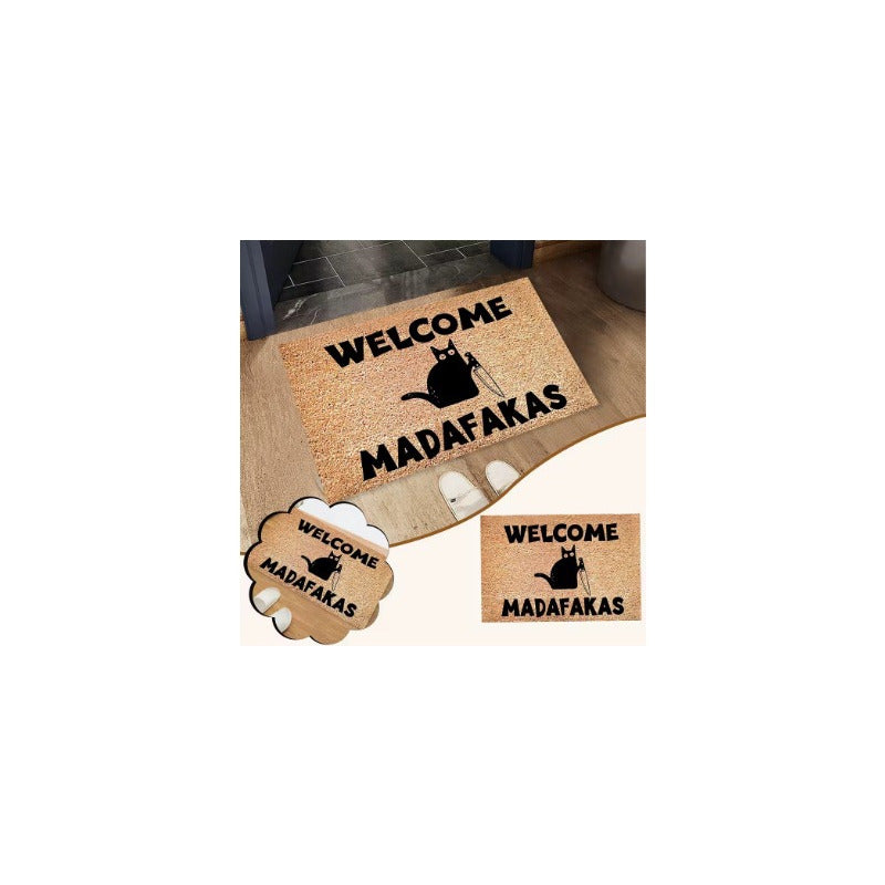 TAPETE HOGAR COCINA ENTRADA CASA GATO WELCOME 40X60 60 CM 40 CM GATO WELCOME MADAFAKAS MARRÓN CLARO