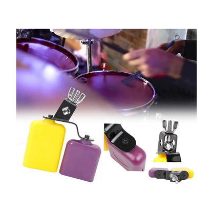 CAMPANA DOBLE PERCUSIÓN TIMBAL BATERÍA CLAVE SALSA LATIN MORADO Y AMARILLO