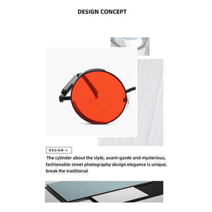 GAFAS SOL POLICARBONATO UV REDONDAS STEAMPUNK FASHION ROJO REDONDO ROJO NEGRO NEGRO