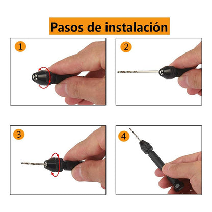 MINI TALADRO MANUAL 8 BROCAS MADERA MARQUETERÍA PLÁSTICO