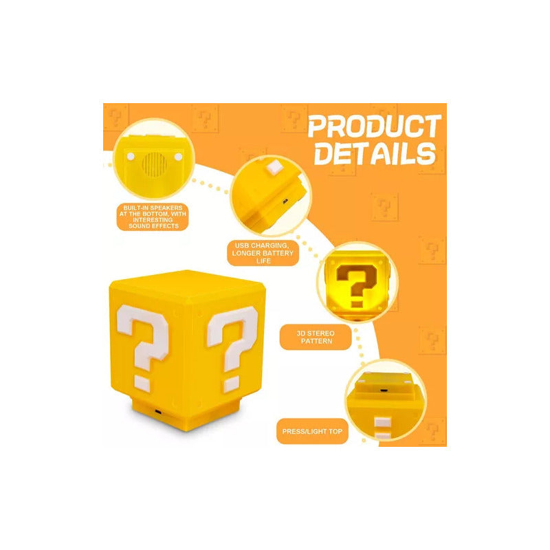 LAMPARA CUBO MARIO BROS LED USB SONIDO NIÑOS AMARILLO AMARILLO 5V