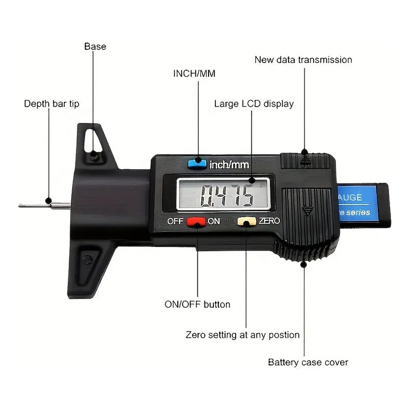 MEDIDOR DIGITAL LCD PROFUNDIDAD NEUMÁTICOS LLANTAS VEHICULO NEGRO
