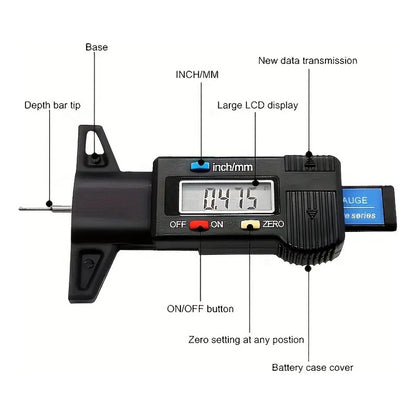 MEDIDOR DIGITAL LCD PROFUNDIDAD NEUMÁTICOS LLANTAS VEHICULO NEGRO