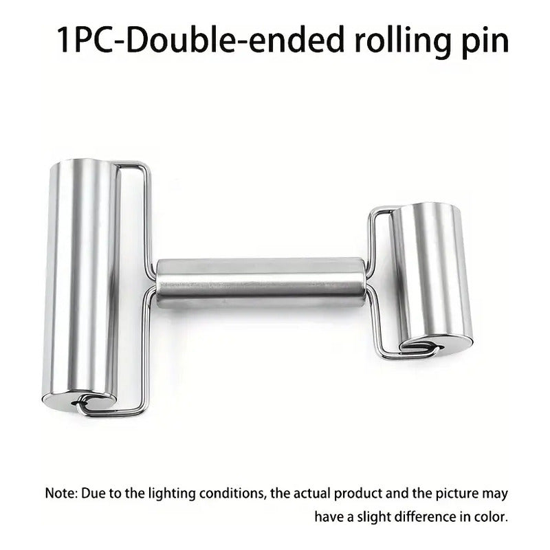 RODILLO DOBLE ACERO INOXIDABLE PASTELERÍA PANADERÍA COCINA PLATEADO