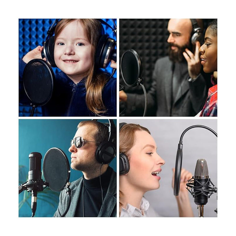 FILTRO PANTALLA ANTI-POP 15CMS SONIDO GRABACIÓN MIC PODCAST NEGRO