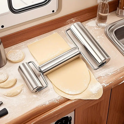 RODILLO DOBLE ACERO INOXIDABLE PASTELERÍA PANADERÍA COCINA PLATEADO