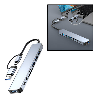 LECTOR TARJETAS HUB 8 EN 1 OTG-C USB 3.0 AUDIO JACK 3.5 5V PLATEADO