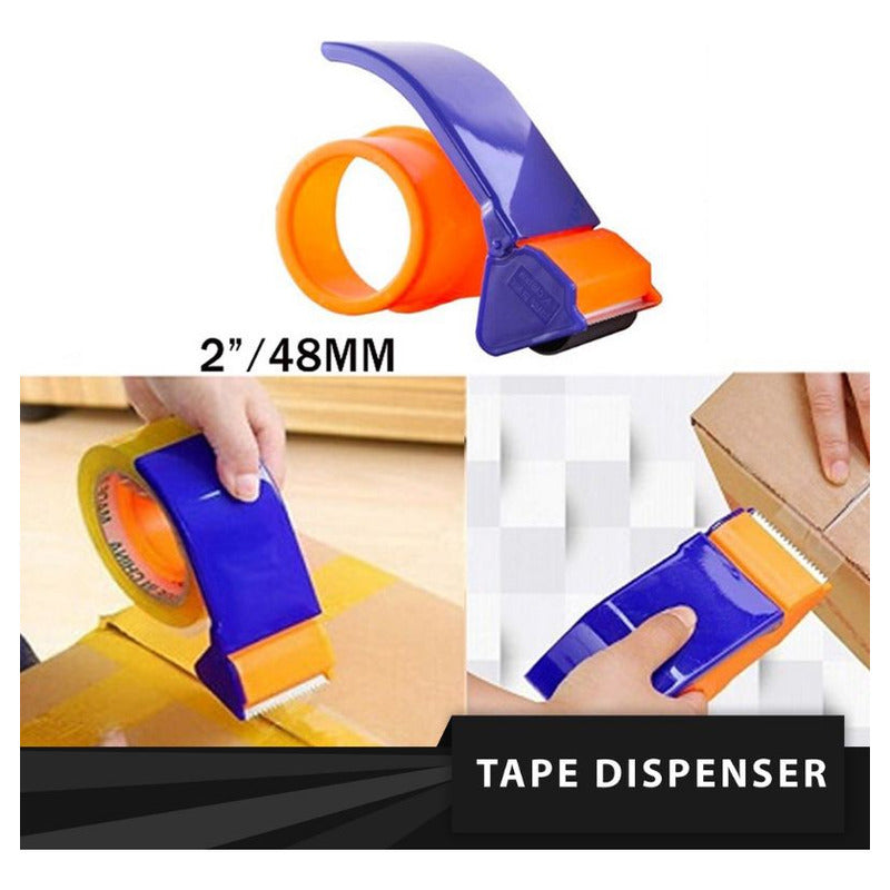 DISPENSADOR CORTADOR CINTA EMPAQUE LIGERO PORTATIL OFICINA NARANJA/AZUL