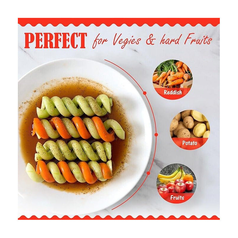 CORTADOR ESPIRAL VERDURAS ACERO INÓXIDABLE MANUAL ENSALADAS ROJO