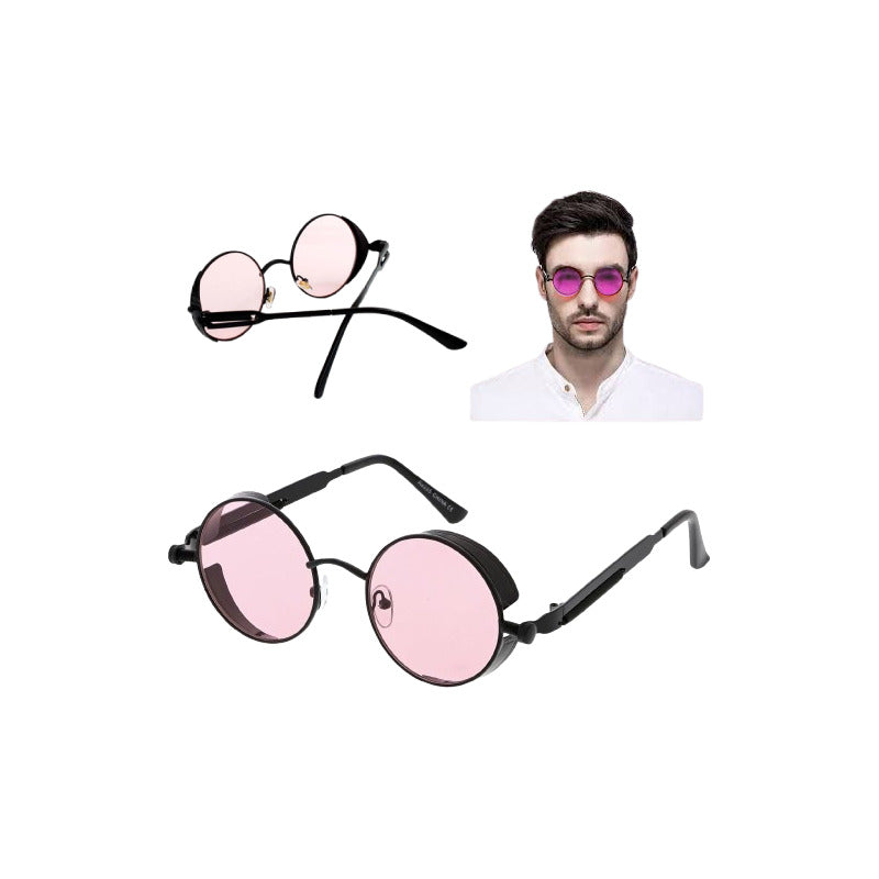 GAFAS SOL POLICARBONATO UV REDONDAS ROSA STEAMPUNK FASHION REDONDO ROSA CLARO NEGRO NEGRO