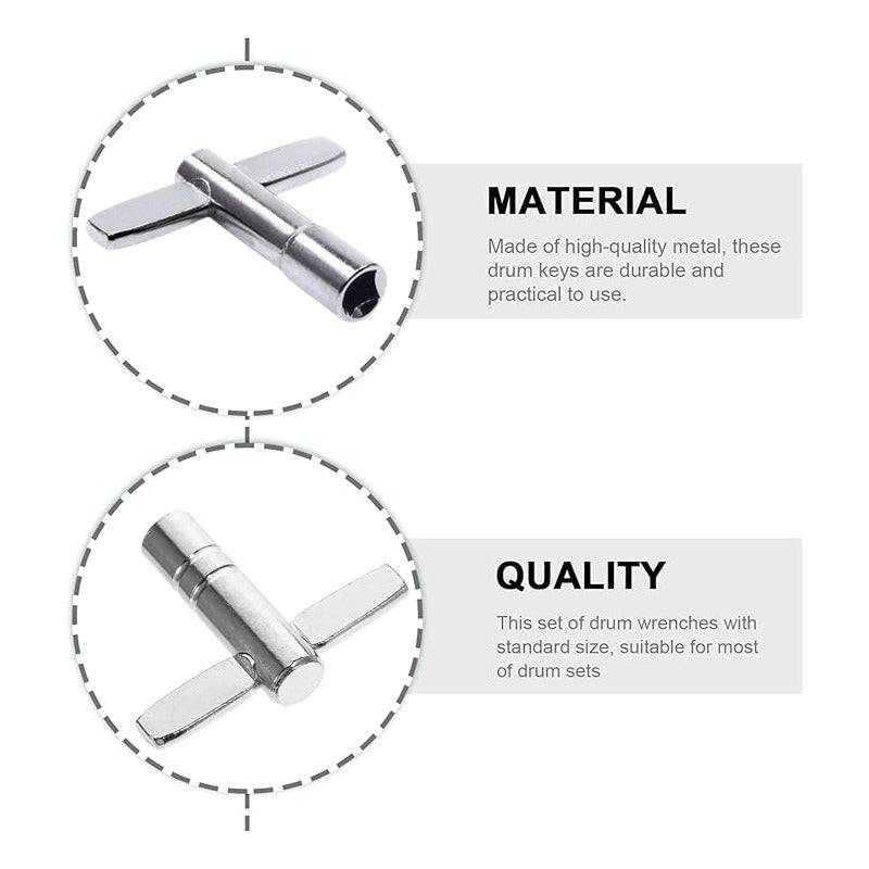 LLAVE AFINACIÓN UNIVERSAL BATERÍA ACÚSTICA REDOBLANTE CAJA PLATEADO