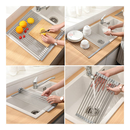 ESCURRIDOR PLATOS PLEGABLE ACERO INOXIDABLE UTENSILIOS COCIN PLATEADO