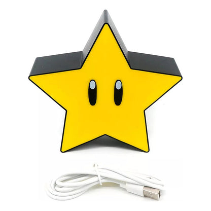 LÁMPARA USB RECARGABLE SUPER STAR MARIO BROS SONIDO JUEGO NEGRO AMARILLO 5V