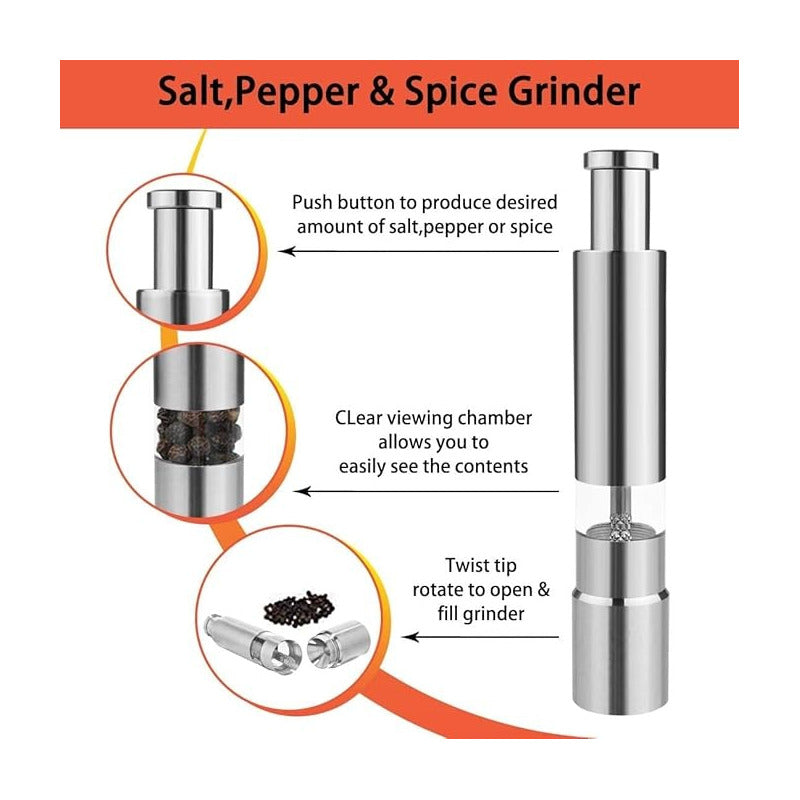MOLEDOR TRITURADOR DISPENSADOR PIMIENTA ACERO INOXIDABLE PLATEADO