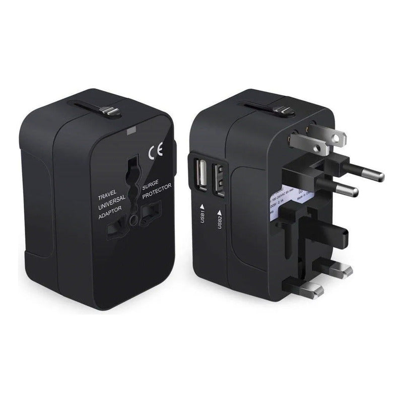 ADAPTADOR CORRIENTE AC VIAJE UNIVERSAL EU US AU UK 2X USB