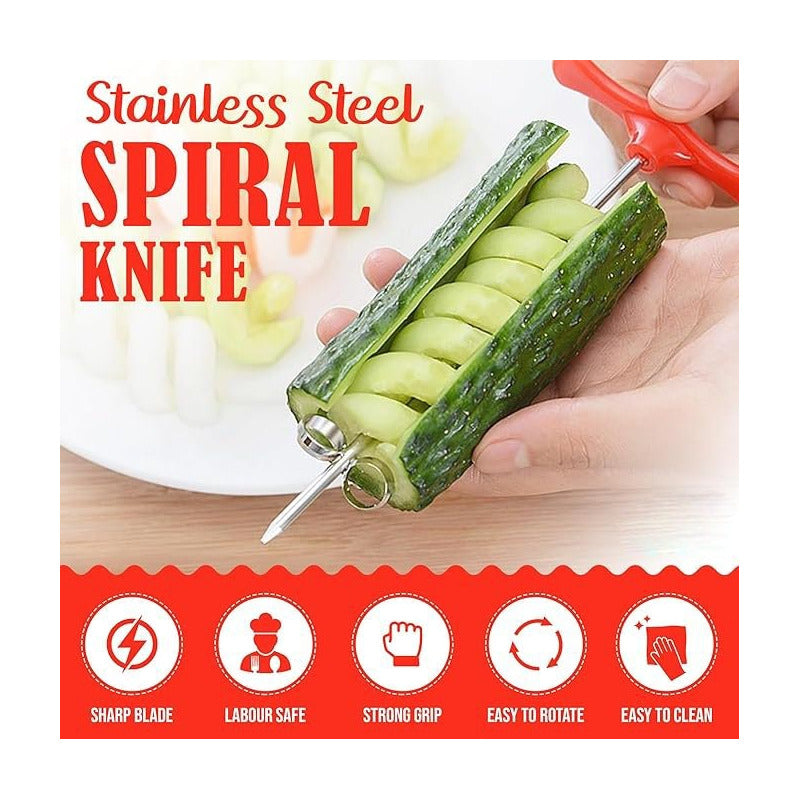 CORTADOR ESPIRAL VERDURAS ACERO INÓXIDABLE MANUAL ENSALADAS ROJO