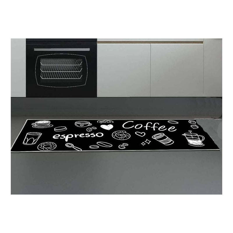 TAPETE COCINA CAFETERIA RESTAURANTE ESPRESSO COFFEE 120X40CM 1.2 M 40 CM MODERNO NEGRO