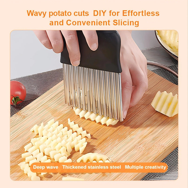 CORTADOR PAPAS RIZADAS VERDURAS FRUTAS ACERO INÓXIDABLE NEGRO