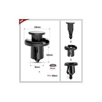 10X PIN PLÁSTICO CLIP AJUSTE CARRO MOTOR RETENEDOR REMACHE NEGRO