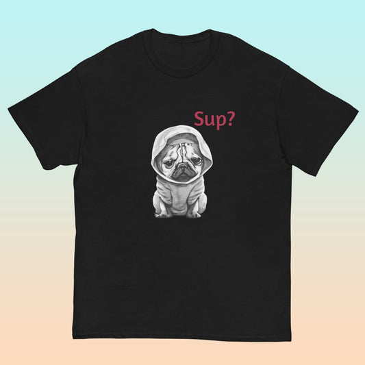 CAMISETA UNISEX NEGRA PUG SUP? IMPORTADA NEGRO PUG HODDIE - SUP L LISA