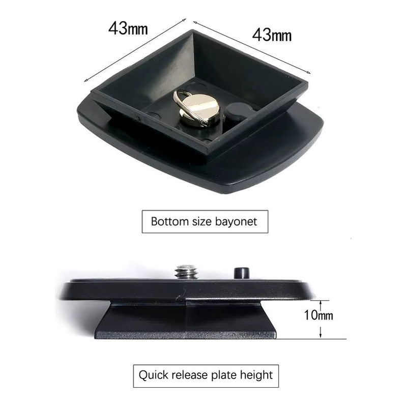 PLACA LIBERACIÓN RÁPIDA TRÍPODE ZAPATA 4.3X4.3CMS 1/4 ROSCA NEGRO