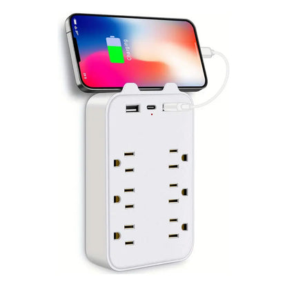 MULTITOMA 8 SALIDAS 4 USB 2 TIPO C NEGRO SWITCH ENCENDIDO BLANCO 110V