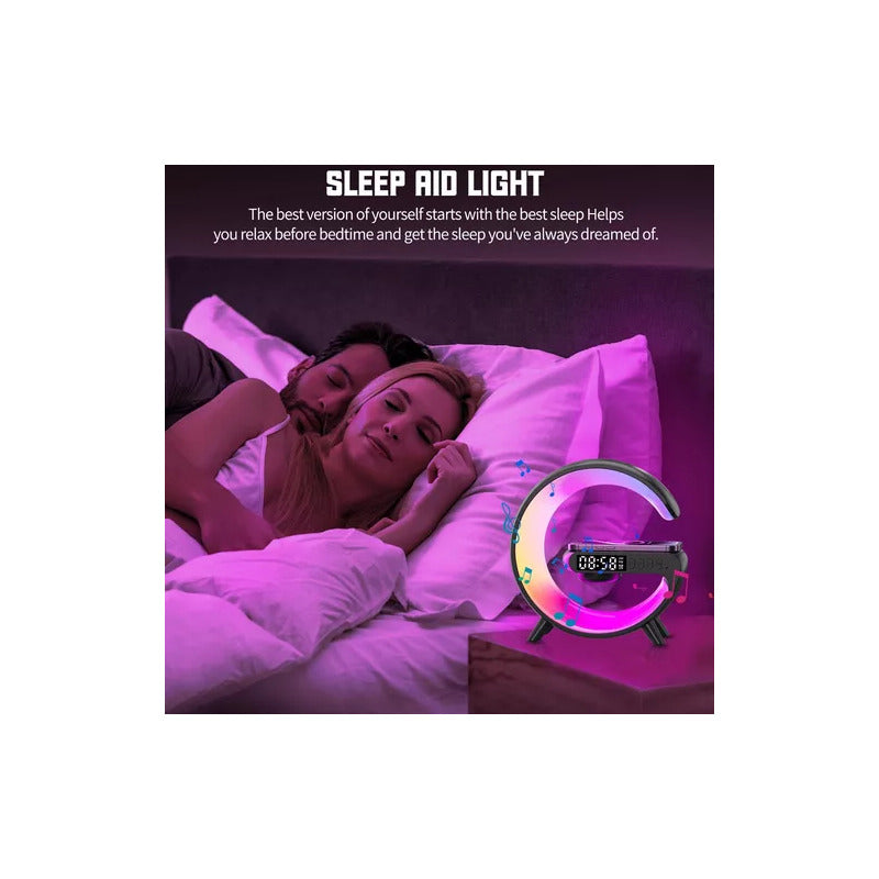 CARGADOR CELULAR INALAMBRICO RGB RELOJ SPEAKER BLUETOOH NEGRO