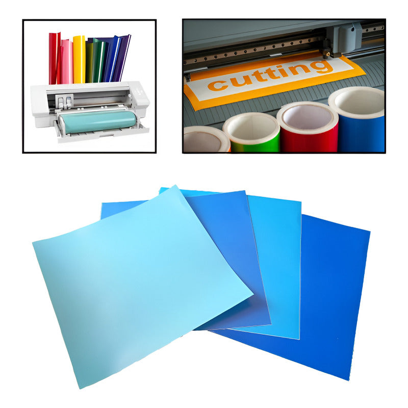 4X VINILO 12  X 12 GAMA AZULES MATE ADHESIVO CAMEO MULTICOLOR