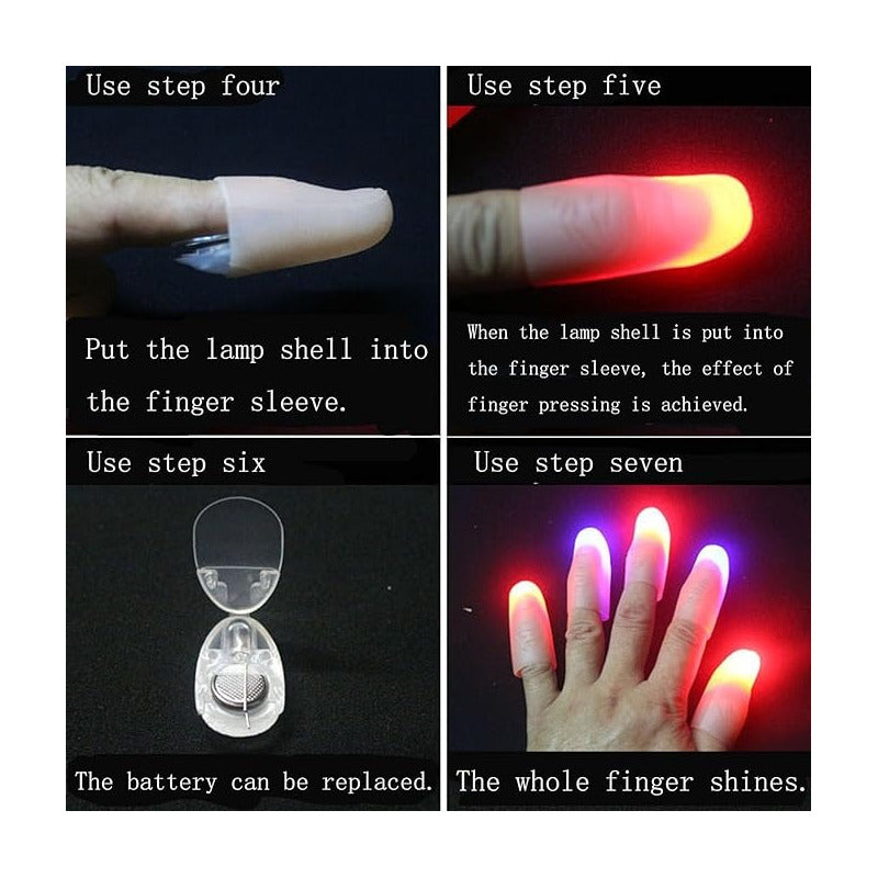 2X DEDOS LUZ LED MULTICOLOR MAGIA ILUSIONISMO DISFRAZ FIESTA