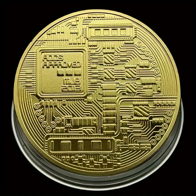 MONEDA BITCOIN COLECCIONABLE DORADA METÁLICA CRIPTO LUJO