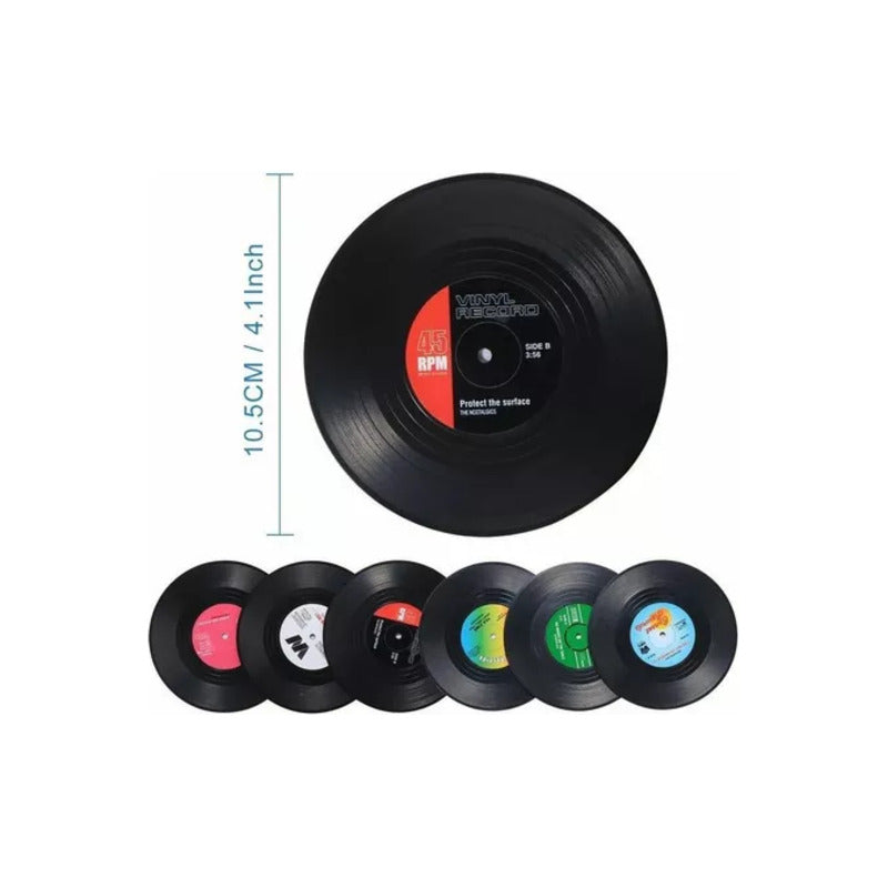 6X SET POSAVASOS RETRO VINILO TOCADISCOS LP MUSICA VINILO SET NEGRO