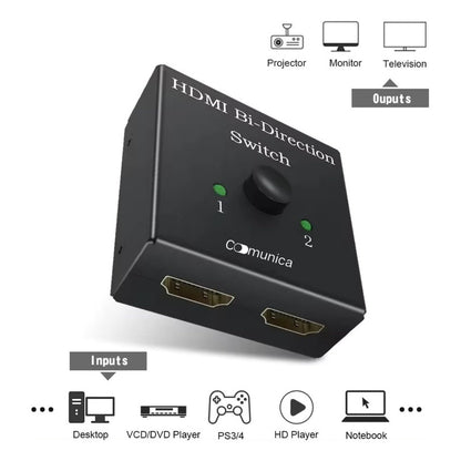 SPLITTER DIVISOR SEÑAL 2 EN 1 HDMI 4K 60HZ CONSOLA TV LAPTOP