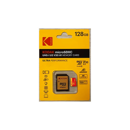 TARJETA MICRO KODAK SD 128GB ADAPTDOR SD A1 V30 XC C10 I3 4K