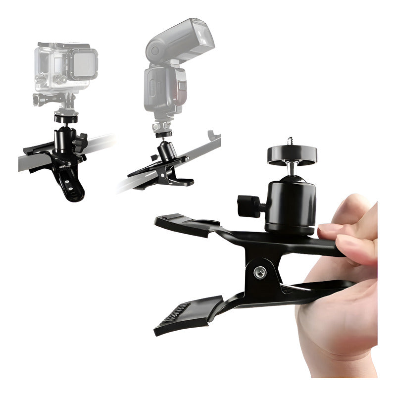 SOPORTE CLAMP CÁMARA ILUMINACIÓN FOTOGRAFÍA TORNILLO 3/4 360 NEGRO