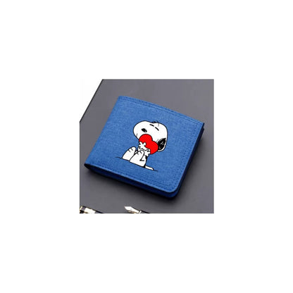 BILLETERA LONA AZUL SNOOPY CORAZÓN TARJETERO MONEDERO AZUL ACERO LISO
