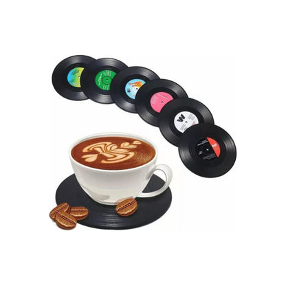 6X SET POSAVASOS RETRO VINILO TOCADISCOS LP MUSICA VINILO SET NEGRO