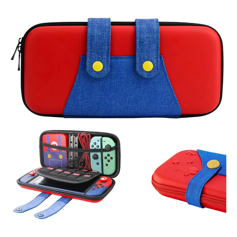 ESTUCHE RIGIDO NINTENDO DISEÑO MARIO SWITCH 24X13X4 CMS ROJO Y AZUL