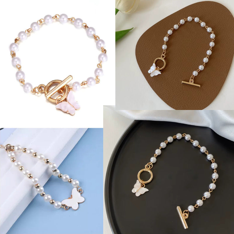 SET 2 PIEZAS RELOJ MUJER LUJO PULSERA MARIPOSA ROSA BLANCO ROSA CHICLE DORADO OSCURO NEGRO