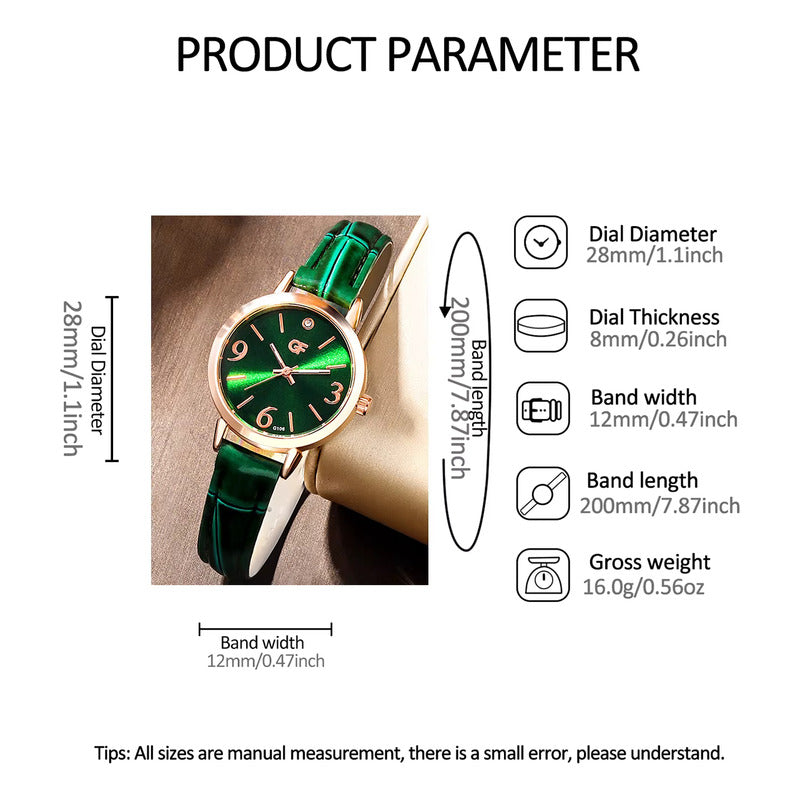 SET 6 PIEZAS RELOJ VERDE ESMERALDA ANILLO PULSERA ARETES VERDE MUSGO DORADO OSCURO VERDE MUSGO