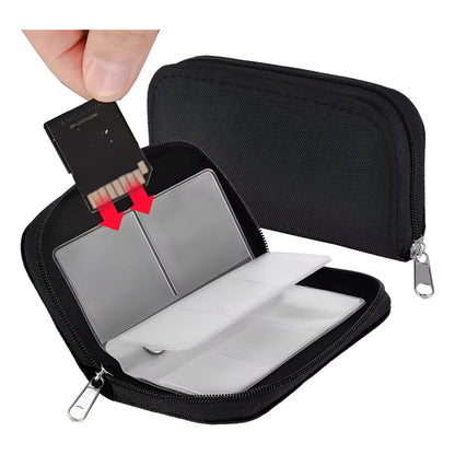 ESTUCHE TARJETAS MEMORIA SD FLASH 22 ESPACIOS BOLSILLOS NEGRO