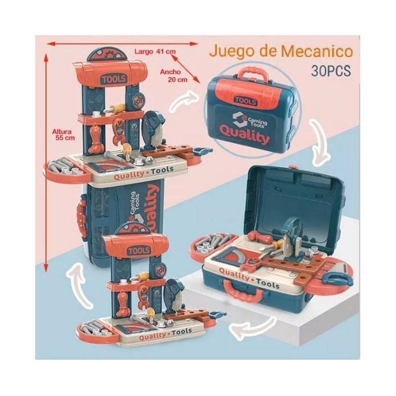 KIT HERRAMIENTAS NIÑOS MALETÍN 3 EN 1 JUGUETE SET 30PCS