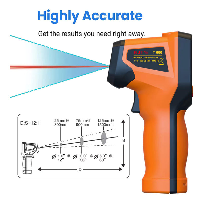 TERMOMETRO DIGITAL INFRARROJO INDUSTRIAL LASER -50° | 600°C