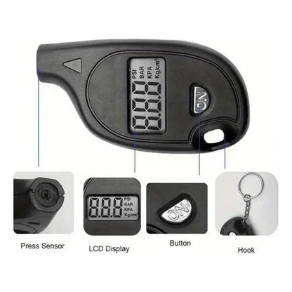MEDIDOR PROBADOR DIGITAL PRESIÓN AIRE LLANTAS VEHÍCULO CARRO NEGRO
