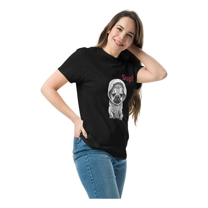 CAMISETA UNISEX NEGRA PUG SUP? IMPORTADA NEGRO PUG HODDIE - SUP L LISA